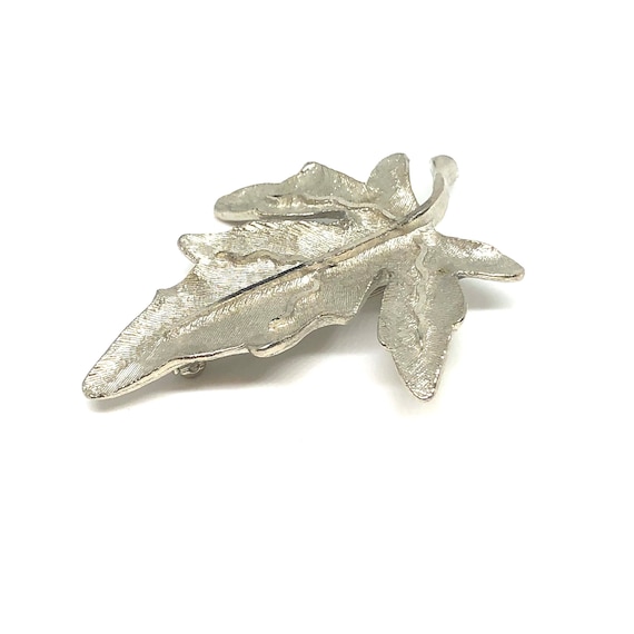 BSK Vintage Brushed Silver Tone Maple Leaf Brooch… - image 2