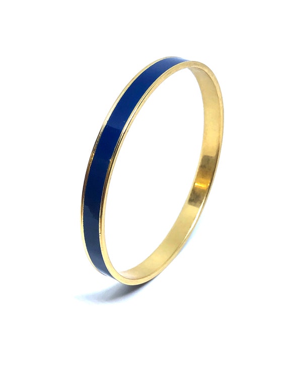 MONET Vintage Gold Tone Navy Blue Enamel Bangle B… - image 4