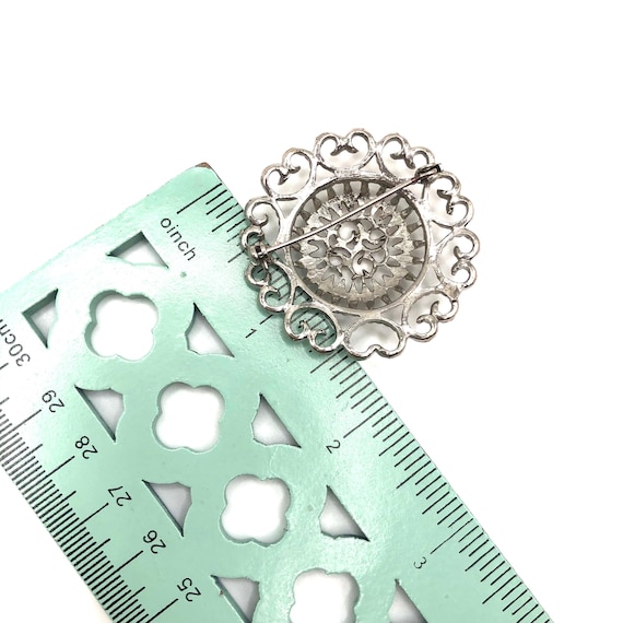 Vintage Unsigned Silver Tone Scrollwork Medallion… - image 3