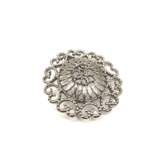 Vintage Unsigned Silver Tone Scrollwork Medallion… - image 2