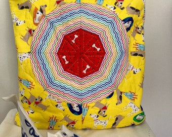 Those dogs!-A unique bed or knee quilt that folds into a cushion/pillow. Adult and children's designs.  Can be personalised