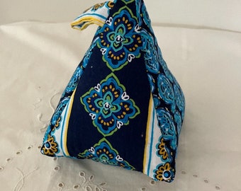 Blue floral : door stops,  pyramid, weighted, cotton