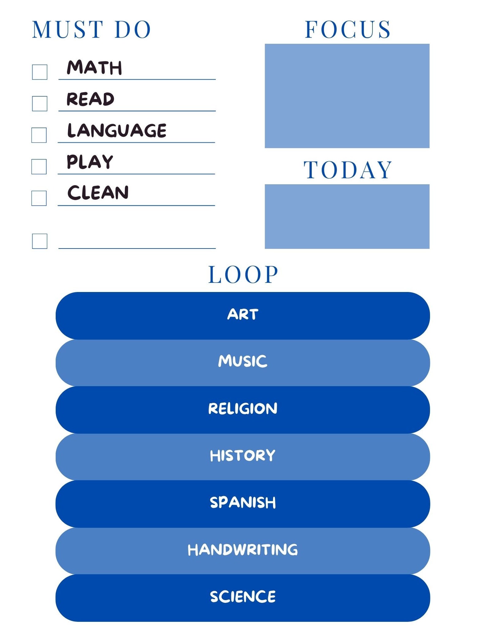 Homeschool Loop Schedule Printable Sheet Custom Subjects - Etsy
