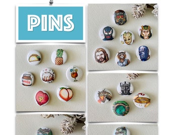 Super Adorable Star Wars / Foodie / Marvel / Dinosaur / Canadiana 1" Pins Pack