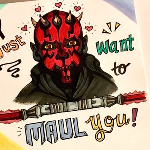 Super Adorable Star Wars Yoda and Darth Maul Punny small Valentines cards image 1