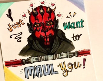 Super Adorable Star Wars Yoda and Darth Maul Punny small Valentines cards