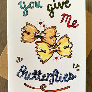 Graziosa cartolina d'amore/San Valentino/anniversario con farfalle e papillon, all'interno vuota