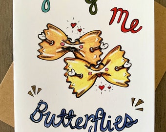 Cute Farfalle Butterfly Bowtie Pasta love/valentines/anniversary card - blank inside