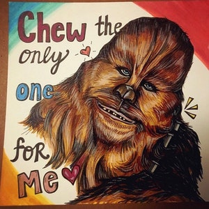 Biglietto di San Valentino/Amore/Amicizia con Chewbacca disegnato a mano, super adorabile