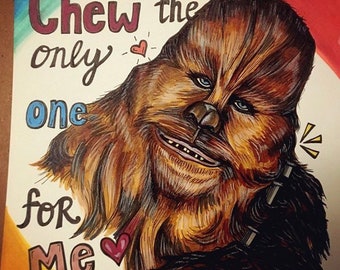 Super Adorable Hand-Drawn Design Chewbacca Valentines/Love/Friendship card