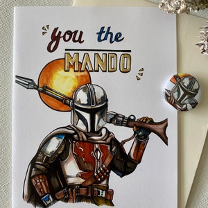 Cartão de felicitações Mandaloriano exclusivamente desenhado à mão para amizade/aniversário/amor/aniversário - em branco dentro