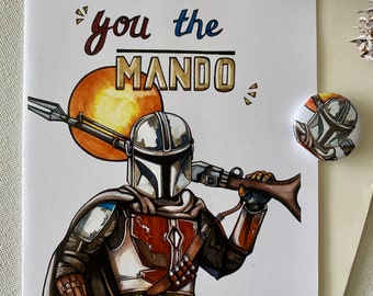 Uniquely Hand-Drawn Mandalorian friendship/birthday/love/anniversary Greeting Card - Blank Inside