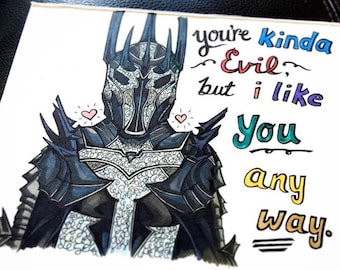 Funny Sauron LOTR dark lord hand-drawn design greeting card - blank inside