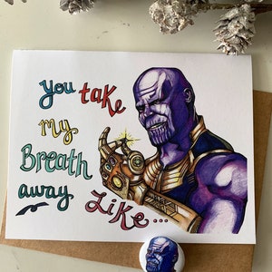 Tarjeta de felicitación de amor/aniversario/San Valentín de Thanos Avengers exclusivamente dibujada a mano - Interior en blanco
