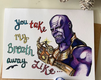 Uniquely Hand-Drawn Thanos Avengers Love/Anniversary/Valentines Greeting Card - Blank Inside