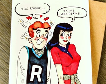 Uniquely Hand-Drawn Archie & Veronica Riverdale comic book Love/Friendship/Anniversary/Valentine Card - Blank inside