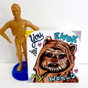 Uniquely Hand-Drawn Super Cute Funny Star Wars Valentines Day Cards with Ewok and Millennium Flacon image 2