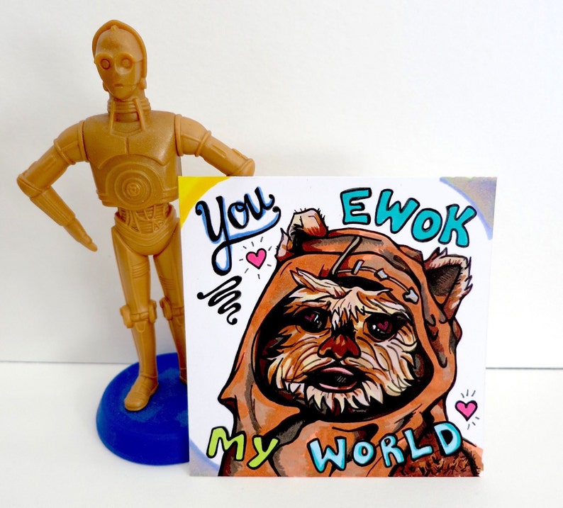 Uniquely Hand-Drawn Super Cute Funny Star Wars Valentines Day Cards with Ewok and Millennium Flacon image 2