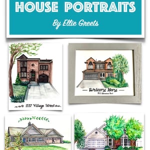 Custom Personalized House or New Home Portrait in Watercolour Painting and Mixed Media - Commission
