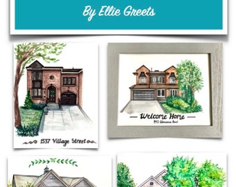 Custom Personalized House or New Home Portrait in Watercolour Painting and Mixed Media - Commission