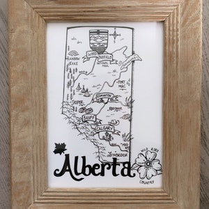 Imprimé unique de carte d’illustration de province canadienne de l’Alberta dessiné à la main