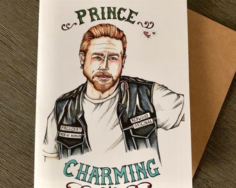 Uniquely Hand-Drawn Jax Teller Sons of Anarchy Prince Charming love/anniversary/birthday card - Blank Inside