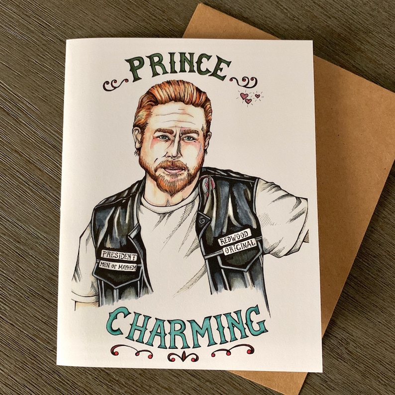 Uniquely Hand-Drawn Jax Teller Sons of Anarchy Prince Charming love/anniversary/birthday card Blank Inside image 1
