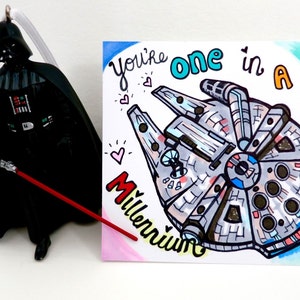 Uniquely Hand-Drawn Super Cute Funny Star Wars Valentines Day Cards with Ewok and Millennium Flacon image 3