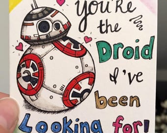 Adorable star wars BB8 small love note/valentine card