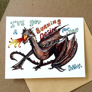 The Hobbit Thema Valentijnsdag Smaug de draak "Burning Desire" Love Hand Drawn Greeting Card, Blank binnen