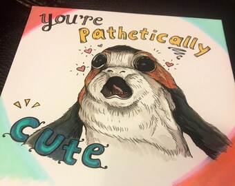Adorable Porg Star Wars small love note valentine card