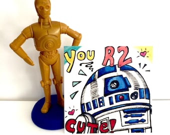 Uniquely Hand-Drawn Super Cute Star Wars R2D2 Love Note/Valentine