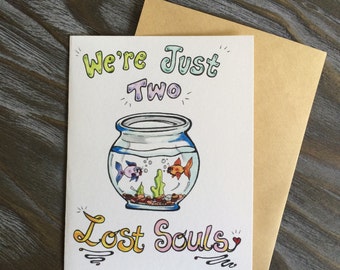 Uniquely Hand Drawn Valentine's Pink Floyd "Two Lost Souls" Greeting Card - blank inside