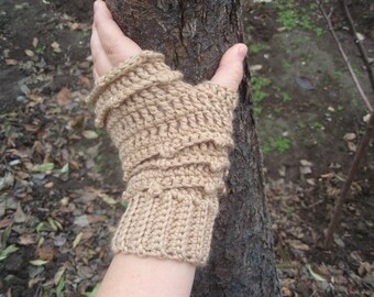 PDF.Fingerless Gloves/Mittens Faerie Mitts, Womens Crochet Wool Blend Fingerless Mitts - Forest beige,crochet patterns Crocheting