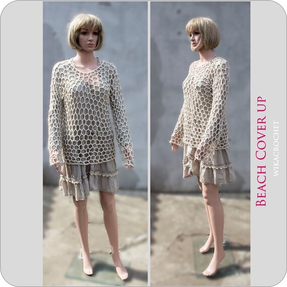 cream crochet beach cover up