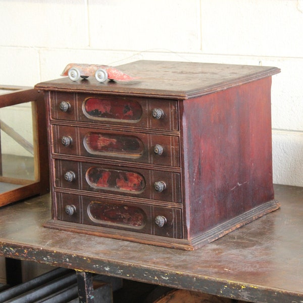 c1900s Antique 4-Drawer Goff's Brand Thread Cabinet Desktop Flat File - 1900s