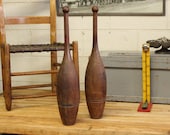Pair of Extra Large 25 quot Vintage Wooden Excercise Juggling Pins - 1910s