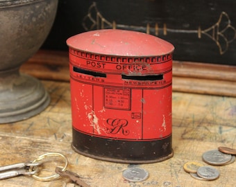 Vintage British Mail Box Advertising Promotional Coin Money Bank Tin - 1940s