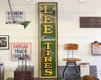 Original 72" Vintage Lee Tires Framed Metal Gas Station Advertising Sign - 1930s