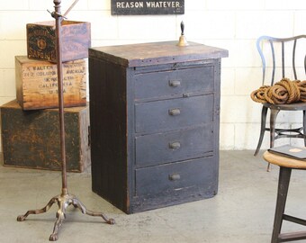 Pick Up Only: Antique Industrial Primitive 4 Drawer Cabinet w/ Eastlake Handles - 1900s