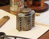 Antique Vintage Cast Iron A.C. Williams Presto Coin Money Bank Building - 1920s