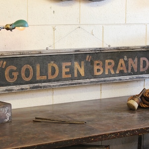 53&quot; c.1900s Antique Golden Brand Smaltz Metal/ Wood Advertising Sign
