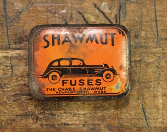 c.1930s Antique Vintage Shawmut Fuses Tin Stamp/ Pill Box