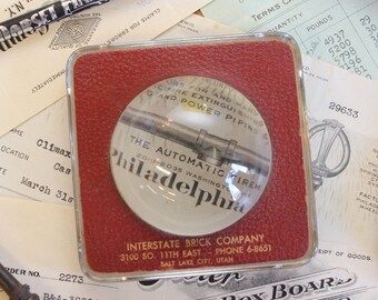 Antique Vintage Interstate Brick Co. Salt Lake City Advertising Paperweight/ Magnifying Glass c.1940s