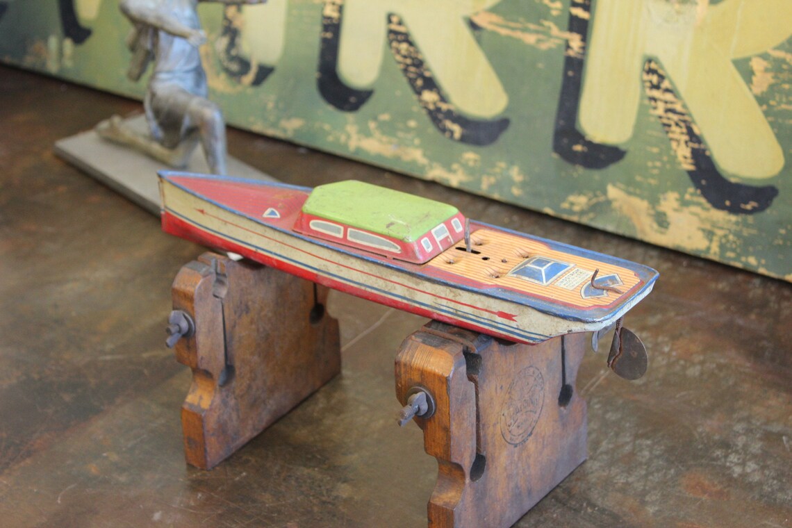 Vintage 14 Tin Lithograph Wind up Toy Boat by Lindstrom Etsy