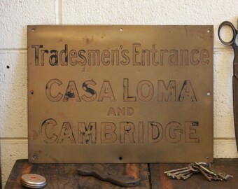 Vintage San Francisco Industrial 16" Brass Tradesmen's Entrance Sign Plaque