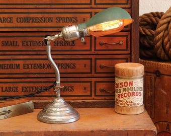 1920s Diminutive Vintage Antique Industrial Nickel Desk/ Table Lamp/ Light