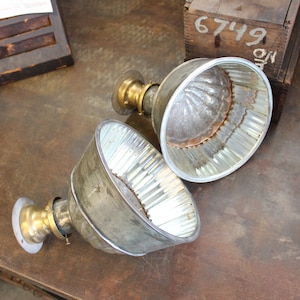 Pair of Antique Industrial Mirrored Lamp/ Light Shades - OC White/ Frink-Era