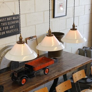 Each SOLD SEPARATELY: x29 Available 14 French Vintage Industrial Vianne NOS White Glass Pendant Lights afbeelding 3