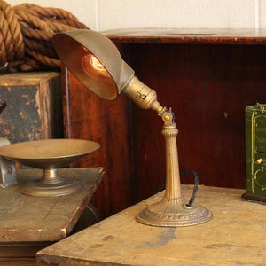Art Deco Antique Industrial Gold Tone Desk/ Table Lamp/ Light